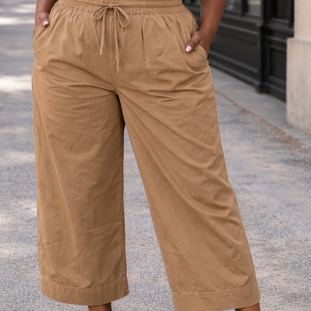 Carla Rockmore Collection Wide Leg Pants Size S Brown Elastic Waist Casual Chic
